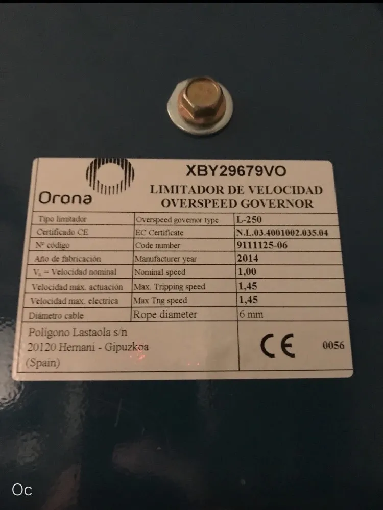Ограничитель скорости ORONA 1.0 м/с тип L-250 не для MRL